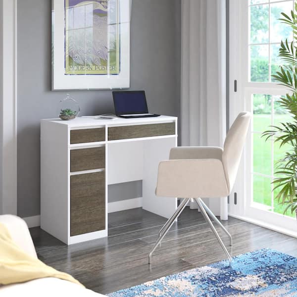 white and brown wood desk