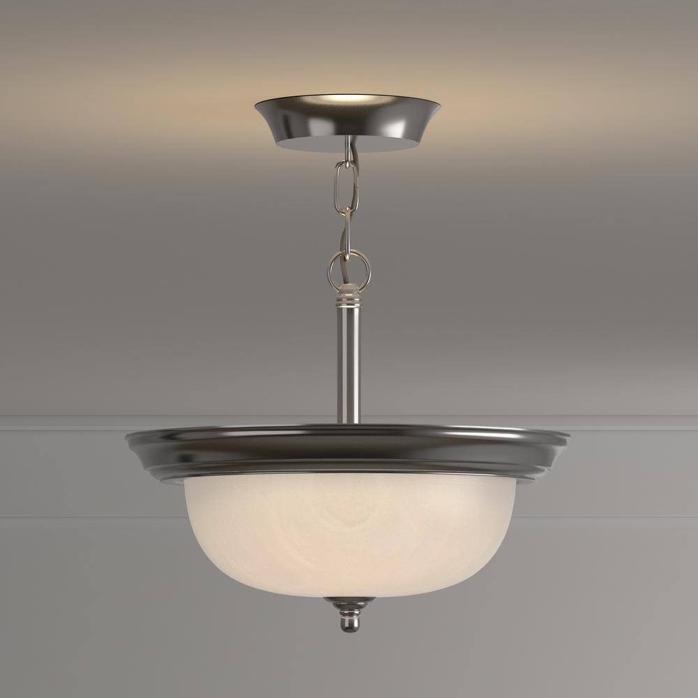 Brushed Nickel Semi-Flush Mount with Alabaster Glass Shade