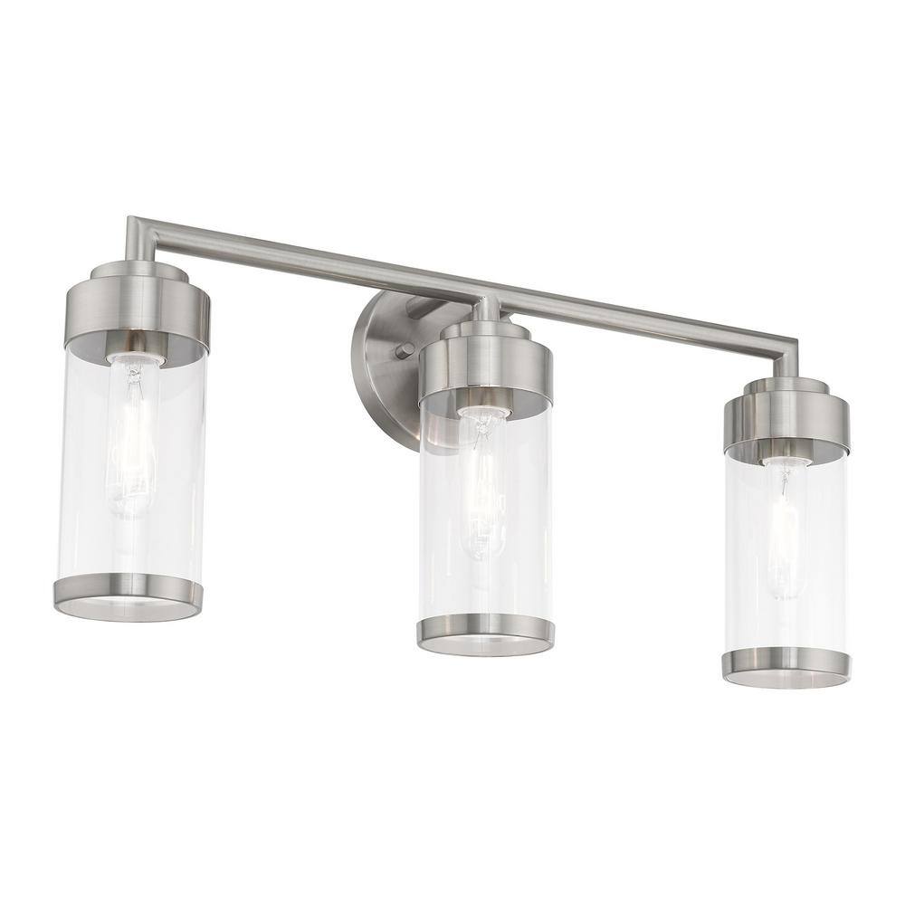 Hillcrest Brushed Nickel 3-Light Bath Vanity with Clear Glass