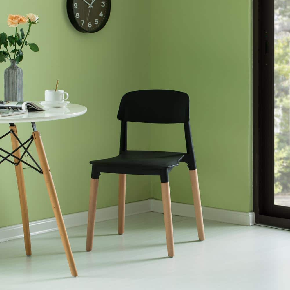 High Black Wood Side Chair with Modern Design