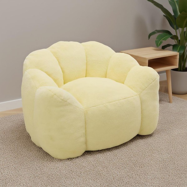 43.7 in. W Yellow Faux Fur Medium Bean Bag for Living Room, Bedroom