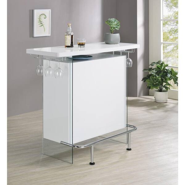 AMARILLO WHITE MODERN TEMPERED GLASS BAR UNIT