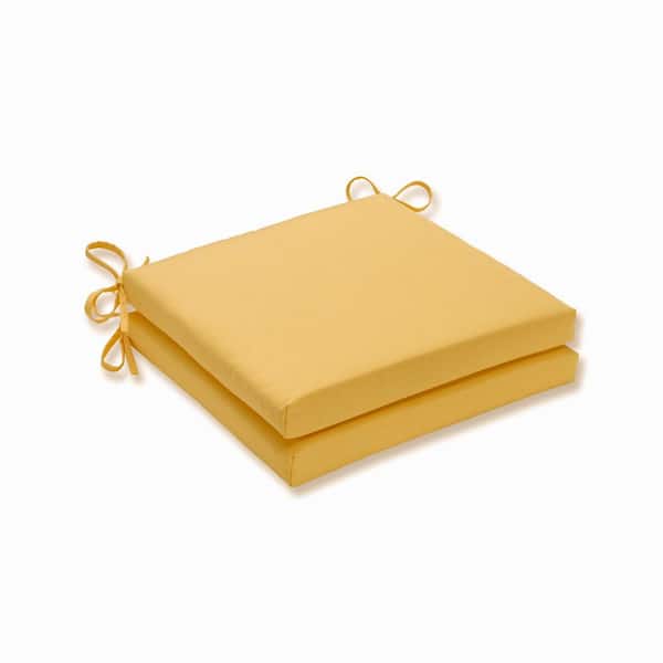 Pillow Perfect Solid 20 in. x 20 in. Outdoor Dining Chair Cushion in Yellow (Set of 2)