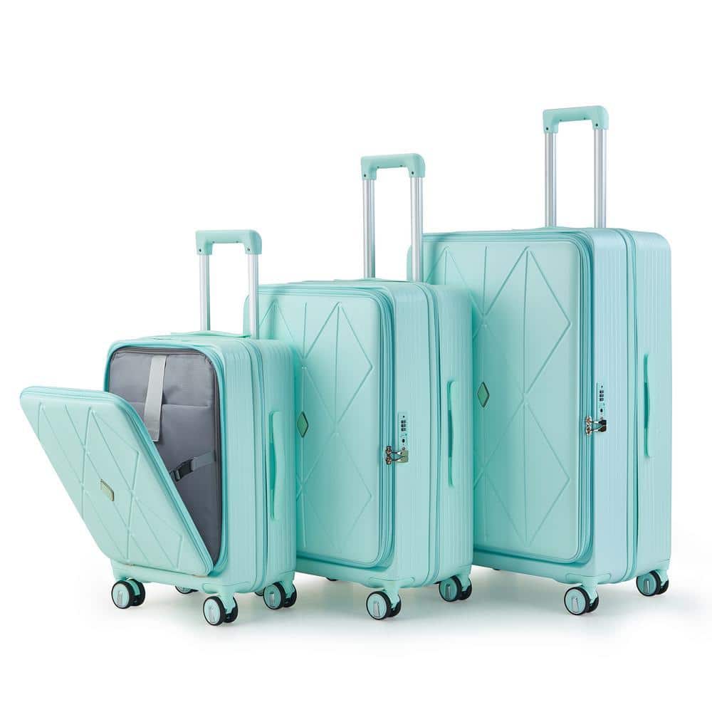 OLUMAT 3-Piece Mint Green Front Laptop Compartment Luggage Set FO