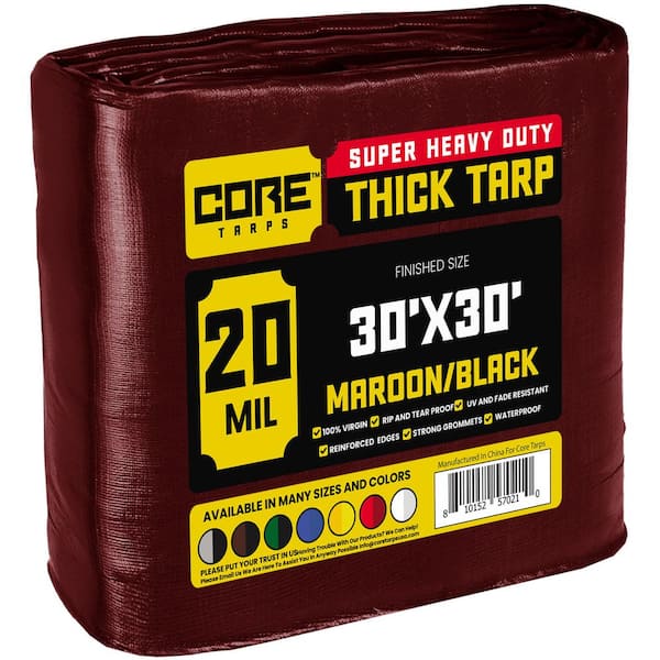 CORE TARPS 30 ft. x 30 ft. Maroon 20 Mil Heavy Duty Polyethylene Tarp, Waterproof, UV Resistant, Rip and Tear Proof