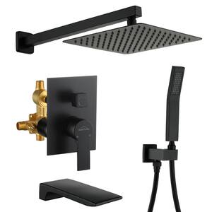 Wall Mount Single-Handle 1-Spray Tub and Shower Faucet with 10 in. Fixed Shower Head in Matte Black (Valve Included)