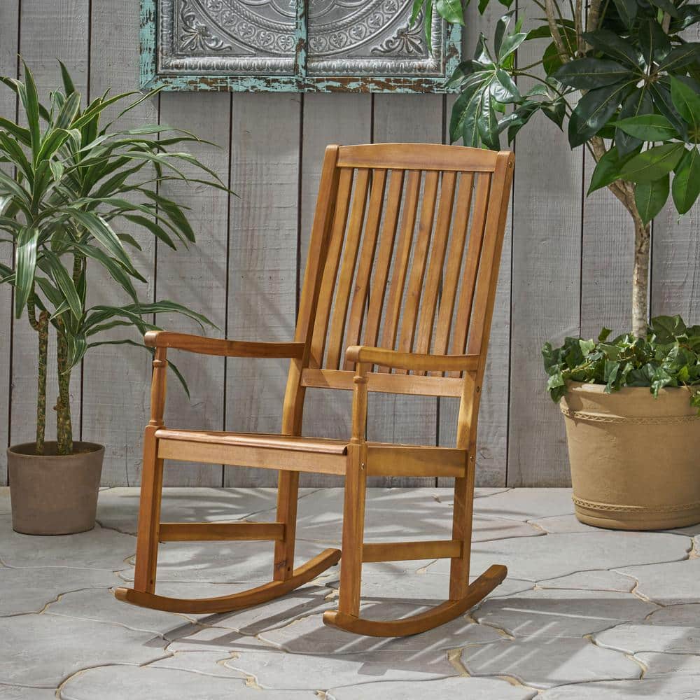 Rustic Style Acacia Wood Outdoor Rocking Chair for Porch, Balcony, Deck, Pa