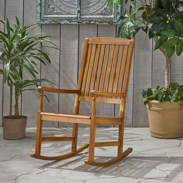 Unbranded Rustic Style Acacia Wood Outdoor Rocking Chair for Porch, Balcony, Deck, Patio, Backyard, Teak