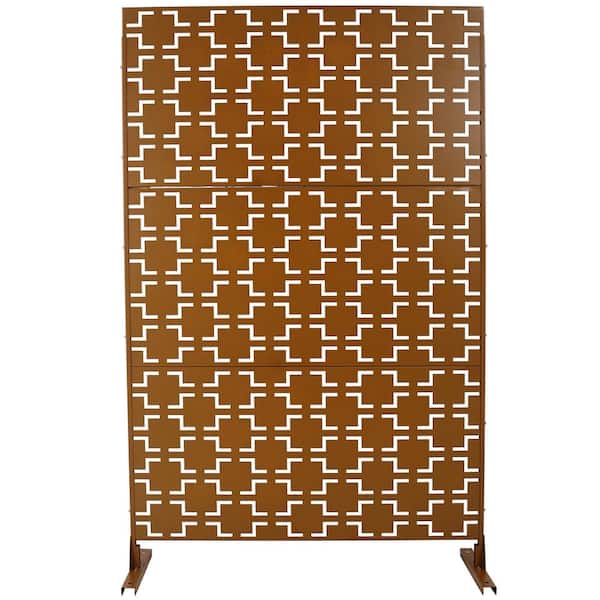 ITOPFOX Elegant 48 x 76 in. Outdoor and Indoor Privacy Screen Metal, Freestanding Decorative Privacy Fence Panels in Brown