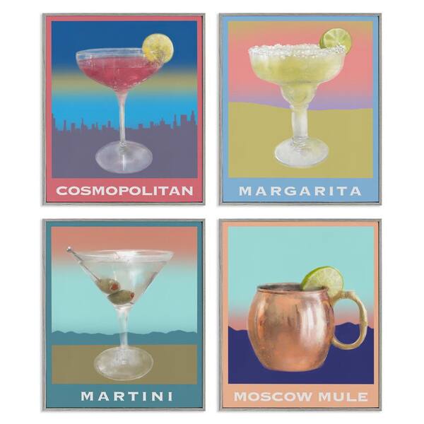 Cocktails over Muted Landscapes by Matthew Piotrowicz 4 Piece Gray Framed Food Giclee Art Print 20 in. x 16 in.