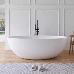Karita 67 in. Stone Resin Solid Surface Matte Flatbottom Freestanding Bathtub in White