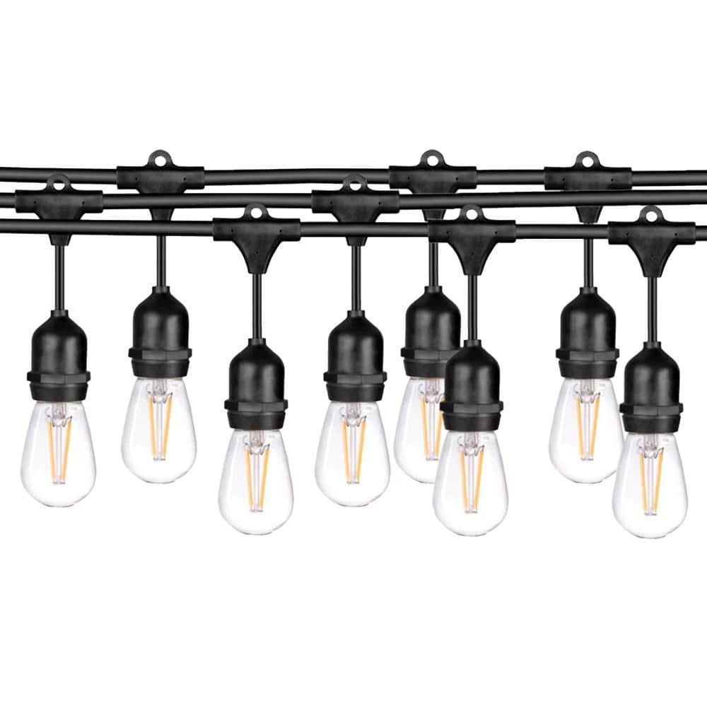 Ledpax Technology 48 FT LED Outdoor\Indoor Waterproof String Lights, 15  Sockets, 16 S14 LED Edison Bulbs, Black LEDSL-48F The Home Depot