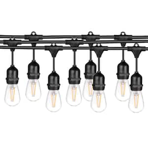 48 FT LED Outdoor\Indoor Waterproof String Lights, 15 Sockets, 16 S14 LED Edison Bulbs, Black