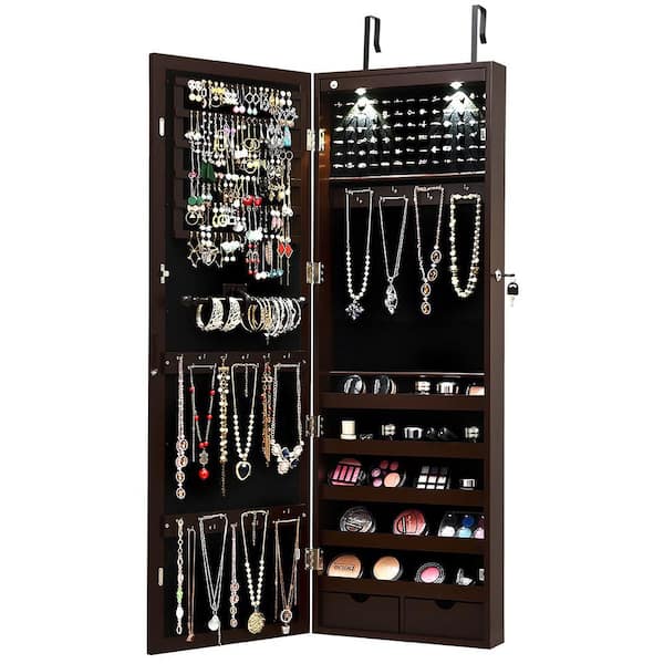 Jewelry Box Wall Moun Mirrored Cabinet Armoire Organizer Storage with LED Lights Christmas Gift