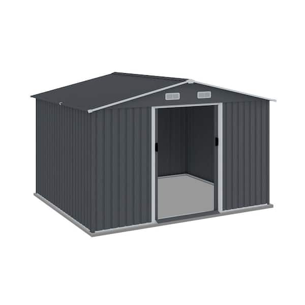 10 ft. W x 8 ft. D Gray Metal Outdoor Storage Shed with Air Vent and Doors (80 sq. ft. )