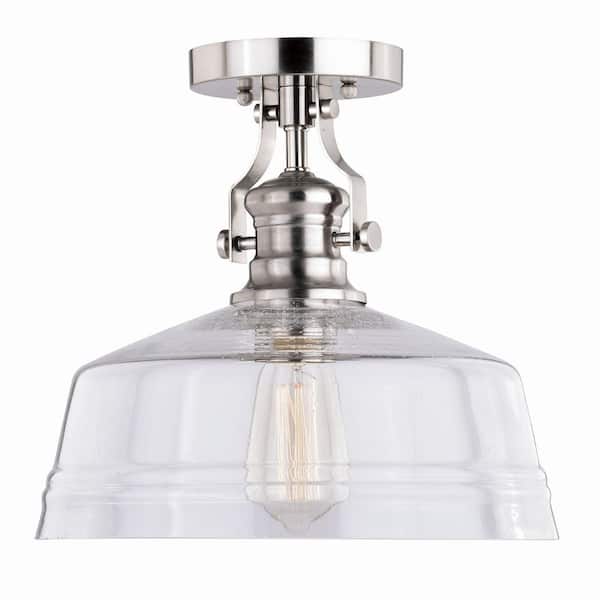VAXCEL Beloit 12-in W Satin Nickel Farmhouse Semi Flush Mount Ceiling Light Clear Glass