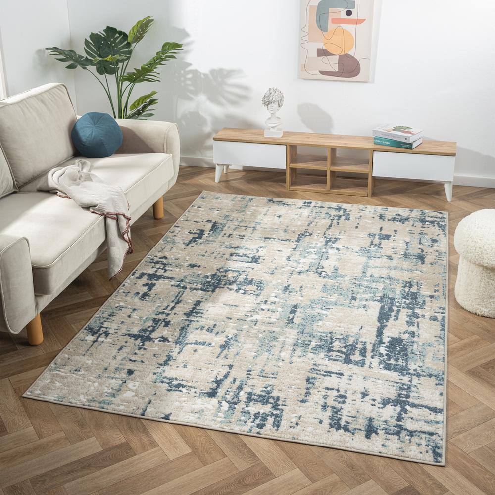 Arcady Blue and Beige Abstract Rectangular Area Rug