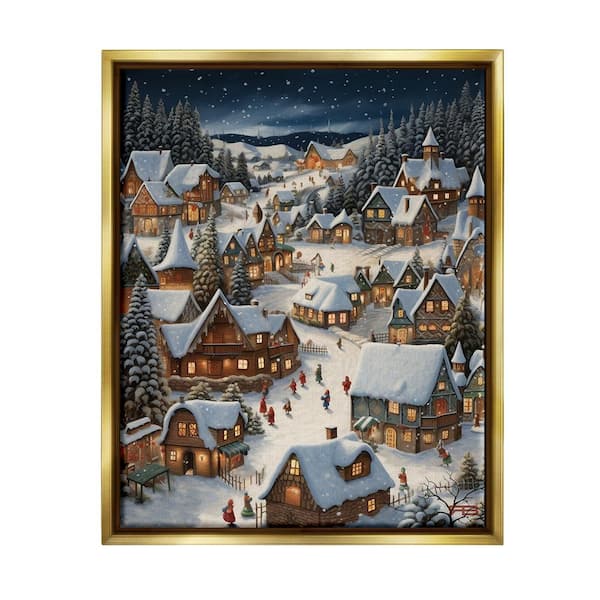 Snowy Christmas Village by RB 1 Piece Floater Frame Graphic Print People Poster Art Print 31 in. x 25 in.