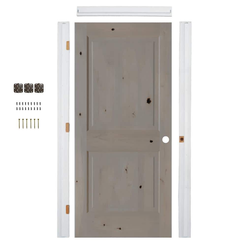 28in.x80in. Knotty Alder 2-Panel Sq. Top Left-Hand Grey Stain Assembly Required Interior Door Kit w/QuickAssembleJamb price history on PriceWatchPro