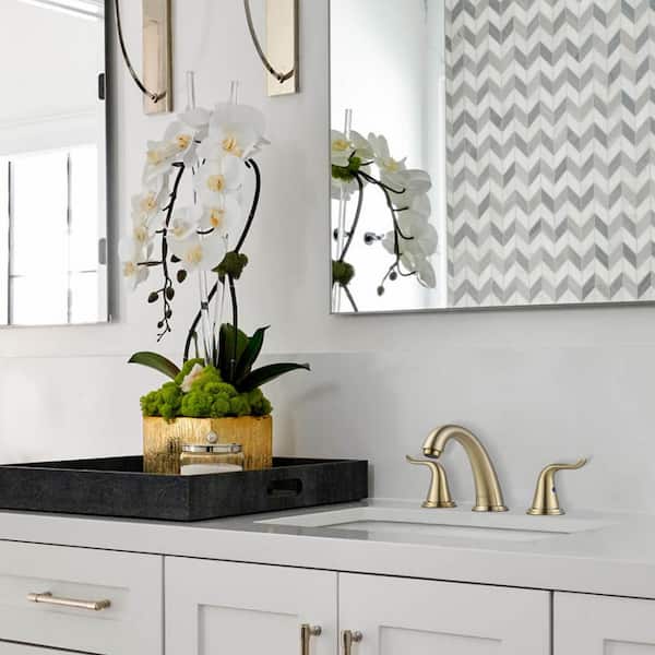 8 in. Widespread Double Handle Bathroom Faucet with Drain Kit in Brushed Gold