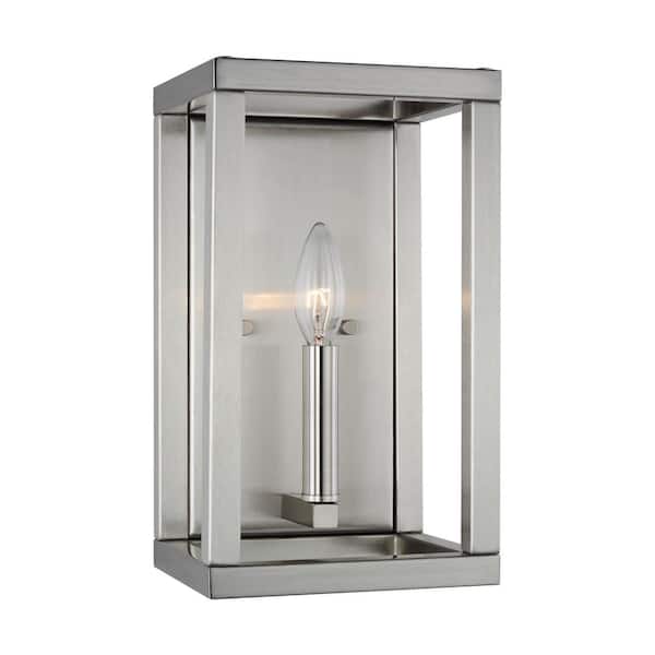 Generation Lighting Moffet Street 7 in. 1-Light Brushed Nickel Sconce with LED Bulbwith Dimmable Candelabra LED Bulb