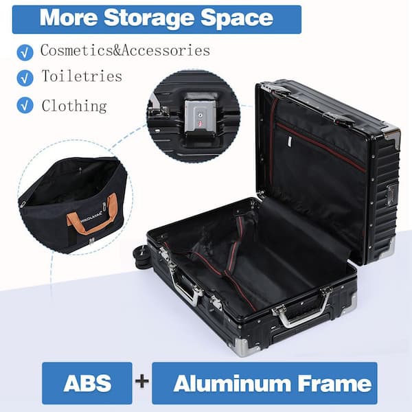 HIKOLAYAE 2 Piece Black bag ABS + Aluminum Frame Hardside Spinner