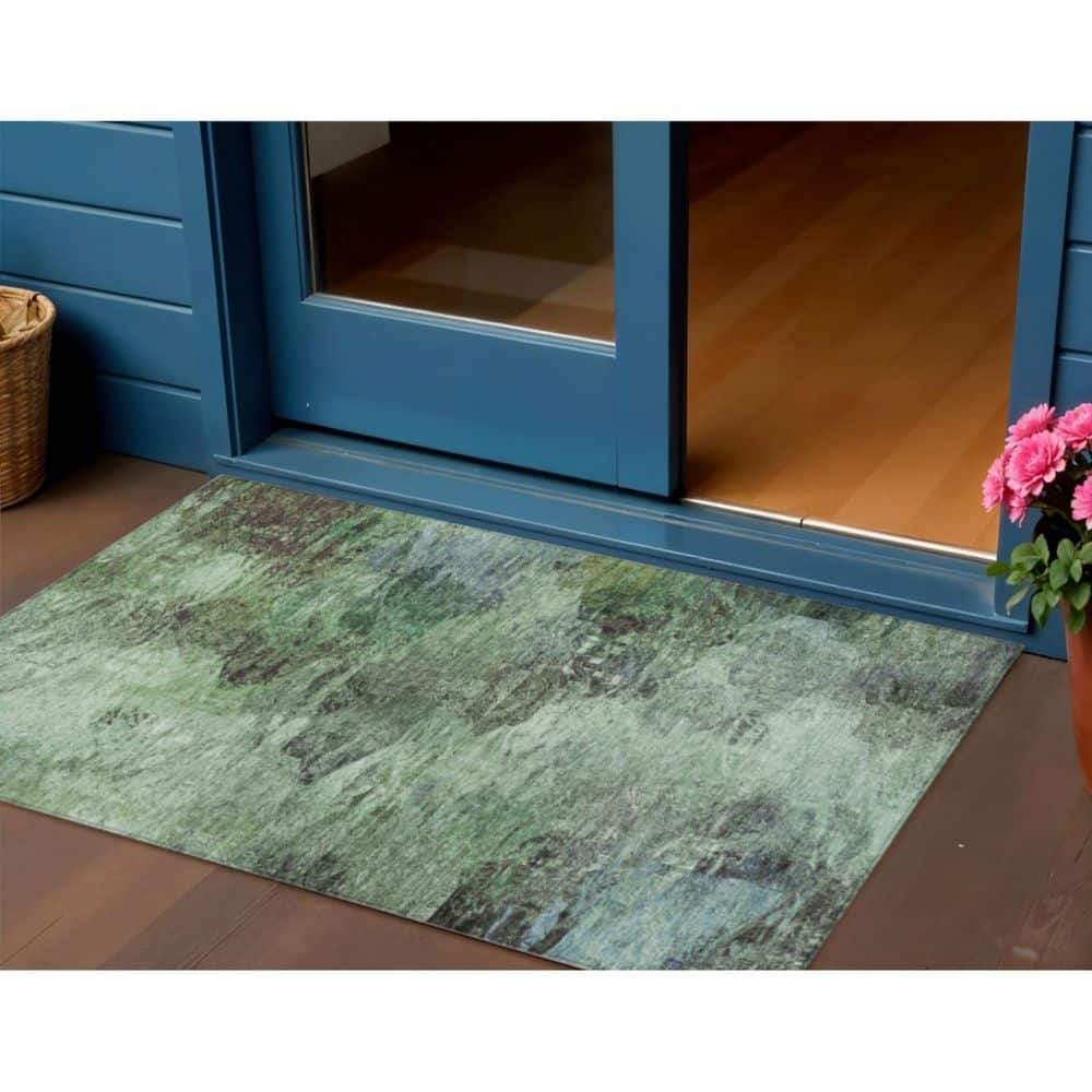 Green, Brown 3 ft. x 5 ft.  Woven Abstract Polyester Rectangle Indoor / Outdoor Area Rug price history on PriceWatchPro
