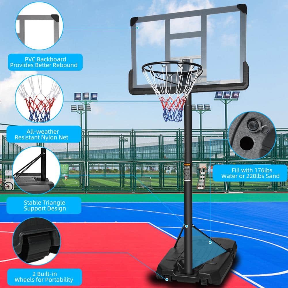 6.6 ft.-10 ft. Outdoor Portable Basketball Hoop Stand Height Adjustable w/4