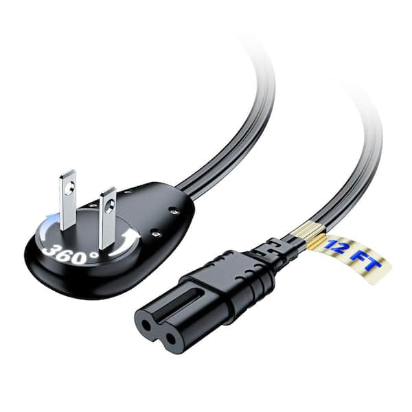 MAXIMM 12 ft. 16/2 Light Duty Indoor C7 Cord with 360° Rotating 2-Prong Flat Plug, Black