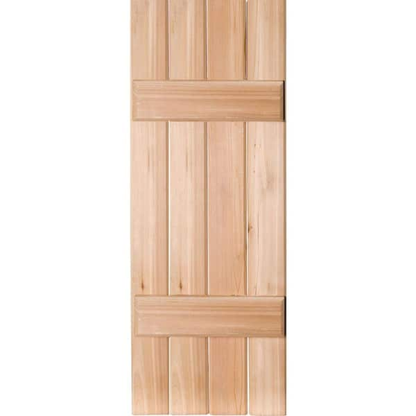 Ekena Millwork 15 in. x 32 in. Exterior Real Wood Pine Board and Batten Shutters Pair Unfinished