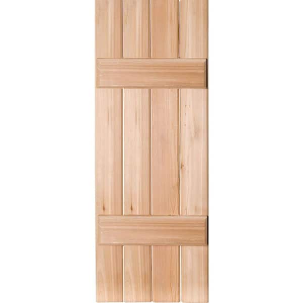 Ekena Millwork 15 in. x 38 in. Exterior Real Wood Pine Board and Batten Shutters Pair Unfinished