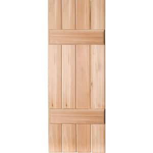 15 in. x 39 in. Exterior Real Wood Pine Board & Batten Shutters Pair Unfinished