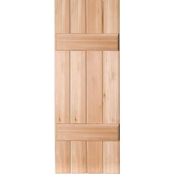 Ekena Millwork 15" x 48" Exterior Four Board (2 Batten) Real Wood Cedar Board-n-Batten Shutters (Per Pair), Unfinished