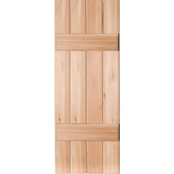 Ekena Millwork 15" x 72" Exterior Four Board (2 Batten) Real Wood Cedar Board-n-Batten Shutters (Per Pair), Unfinished