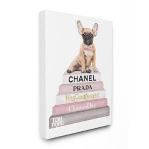 16 in. x 20 in. " Watercolor High Fashion Bookstack French Bulldog" by Artist Amanda Greenwood Canvas Wall Art