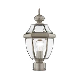 Aston 16.5 in. 1-Light Brushed Nickel Cast Brass Hardwired Outdoor Rust Resistant Post Light with No Bulbs Included