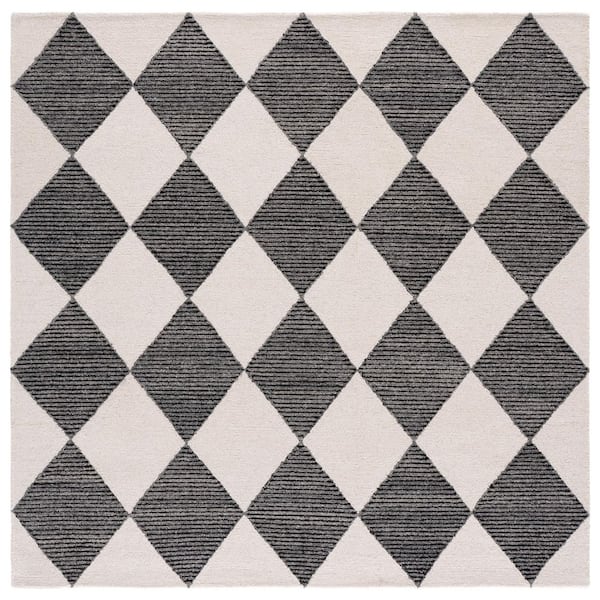 Ebony 6 ft. x 6 ft. Square Ivory/Black Diamond Area Rug
