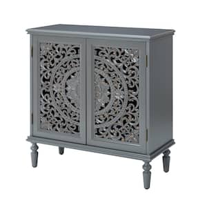 Herculaneum Traditional Grey 32 in. Tall 2-Door Accent Cabinet with Cut-out Floral Design