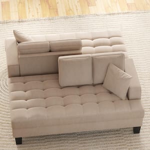 64 in Wide Track Arms Polyester Straight Removable Cushions with Toss Pillows in Warm Grey