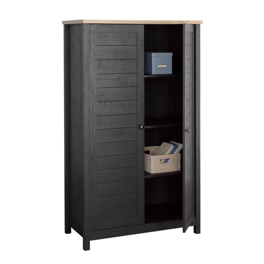 Raven Oak Freestanding Storage Cabinet with Adjustable Shelving