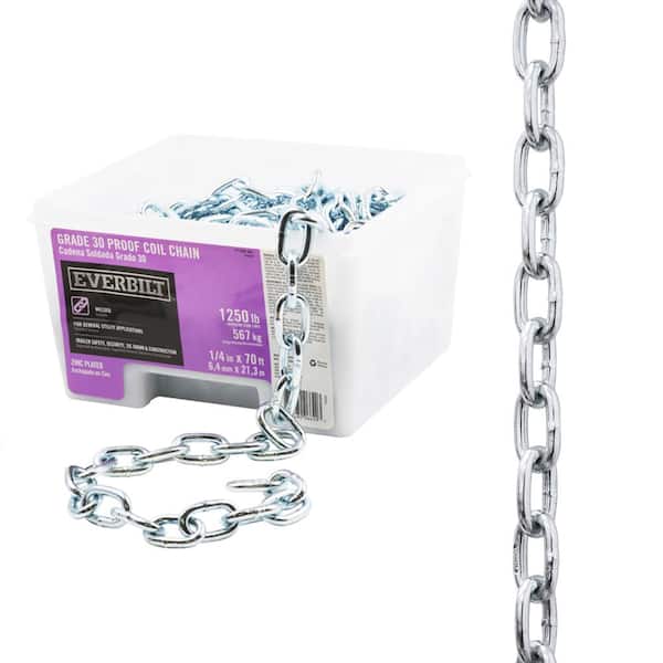 Everbilt 1/4 in. x 70 ft. Grade 30 Zinc Plated Steel Proof Coil Chain