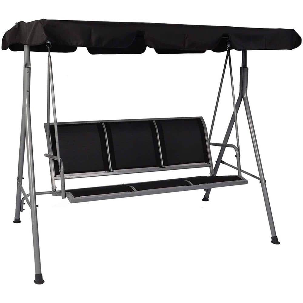 Black Outdoor 3 Seaters Metal Patio Swing Chair Swing Bed with Adjustable Canopy for Garden and Backyard price history on PriceWatchPro
