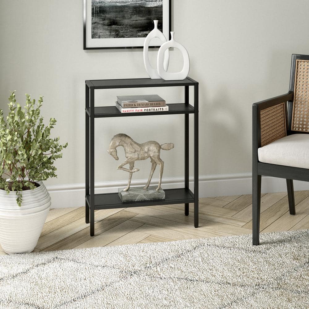 Ricardo Compact Blackened Bronze Console Table with Metal Shelves