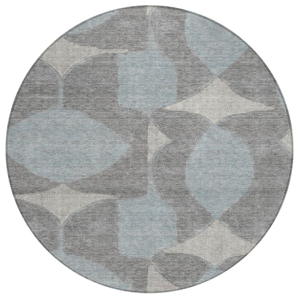 Chantille Machine Washable Indoor/Outdoor Abstract ACN3060 Gray 8 ft. x 8 ft. Round Rug