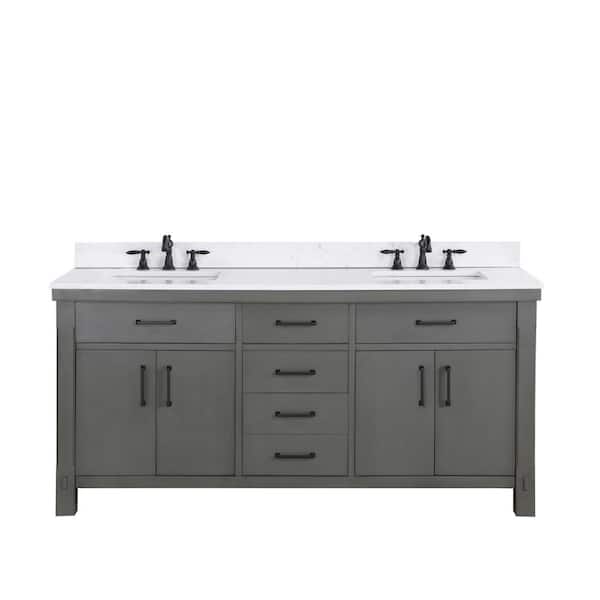 ROSWELL Viella 72 in. W x 22 in. D x 34 in. H Double Sink Bath Vanity in Rust Grey with White Composite Countertop