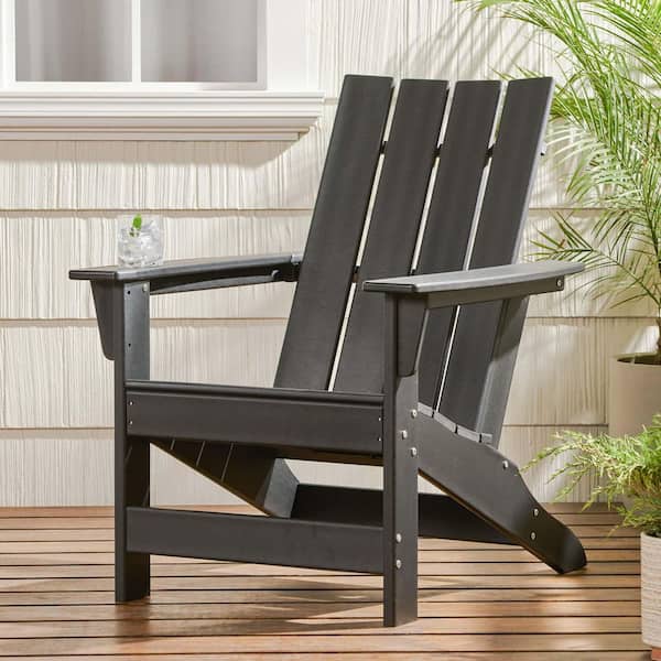 Unbranded Classic Black Resin Plastic Adirondack Chair, Outdoor Accent Furniture Fire Pit Lounge Chairs for Yard, Garden (1-Pack)
