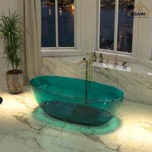 67 in. x 30 in. Freestanding Soaking Resin Bathtub with Center Drain in Transparent Green