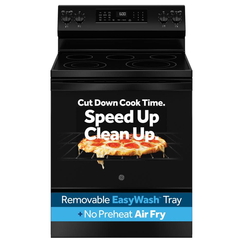 30 in. 5 Burner Element Smart Free-Standing Electric Convection Range in Bl