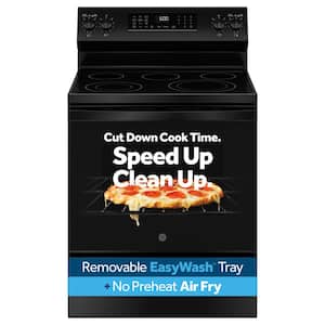 30 in. 5 Burner Element Smart Free-Standing Electric Convection Range in Black w/ EasyWash Oven Tray, No-Preheat Air Fry
