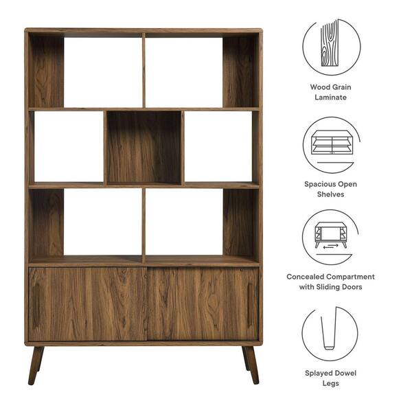MODWAY Transmit 67 in. Tall Walnut Wood 8-Shelf Bookcase with